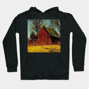 Watercolor Autumn landscape Primitive western country red barn Hoodie